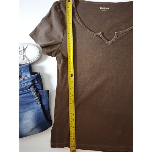 Old Navy Women’s Grey Ribbed Notch Neck Top Size L Stretch Casual Tee - Picture 5 of 8